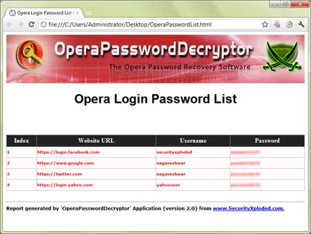 Export Opera passwords to HTML