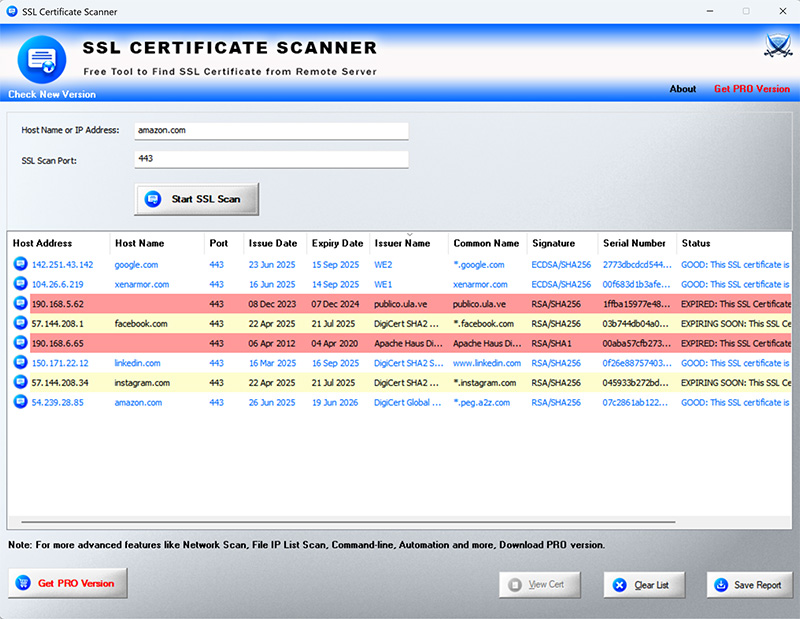SSLCertScanner in action
