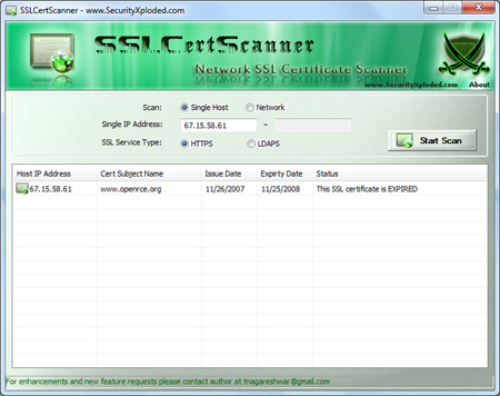 SSLCertScanner scanning single host