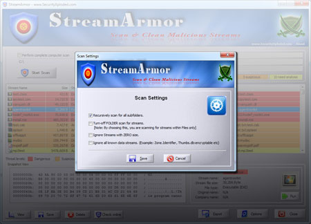 StreamArmor showing Scan settings