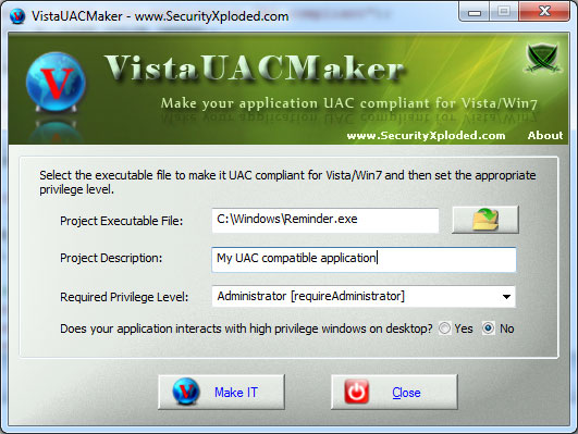 VistaUACMaker Screenshot