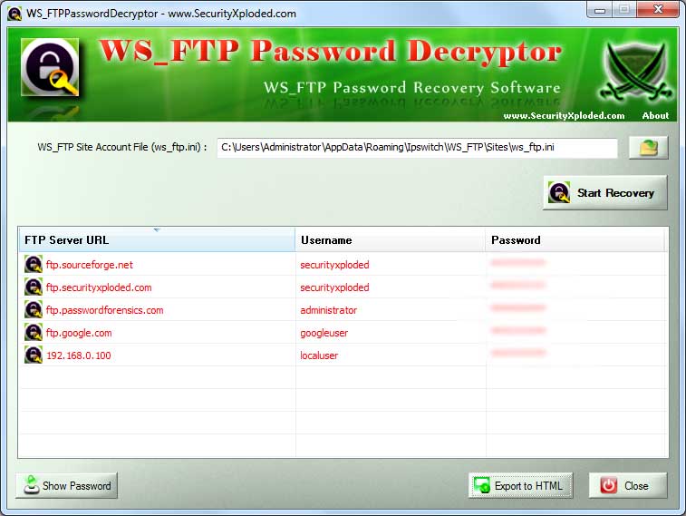 Скачать бесплатно WS_FTP Password Decryptor Tool free download.
