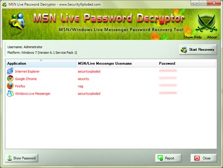 MSNLivePasswordDecryptor Tool