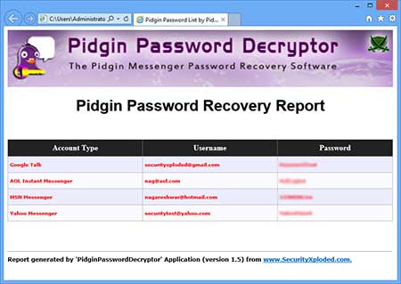 Exported Pidgin Accounts to HTML