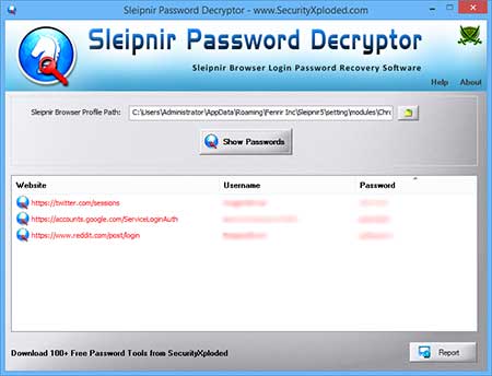 SleipnirPasswordDecrytor showing the saved sign-on html reprot